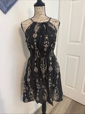 SHEIN Black Halter Mini Dress with Cream Floral Motif